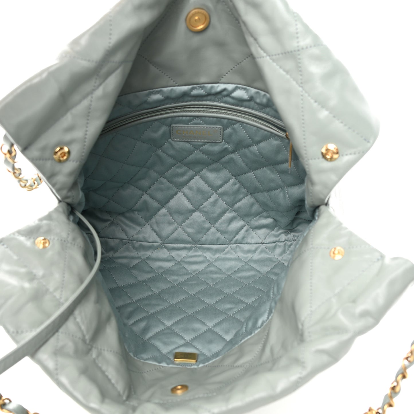 Shiny Calfskin Quilted Small Chanel 22 Grey