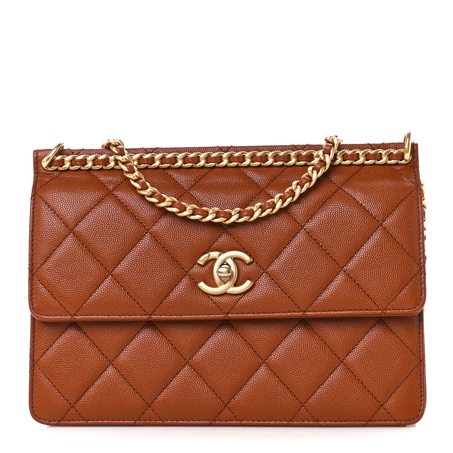 Chanel Caviar Quilted Chain Frame Flap Light Brown 1 of 12