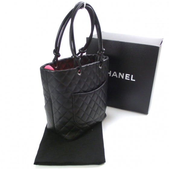 Calfskin Quilted Medium Cambon Tote Black White