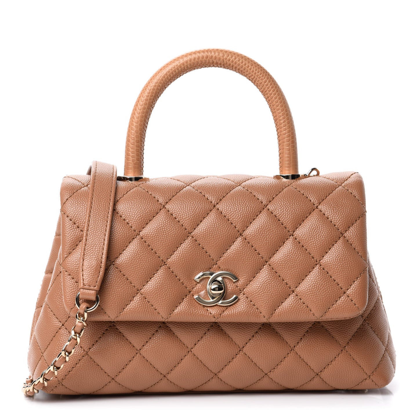 Caviar Quilted Lizard Embossed Mini Coco Handle Flap Brown