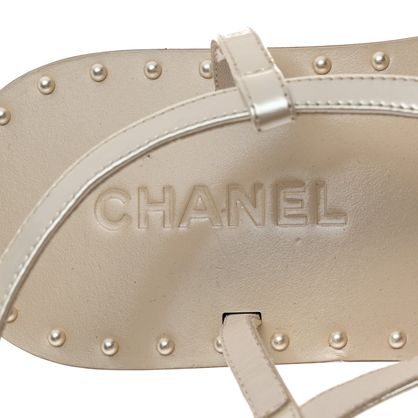 Iridescent Glazed Calfskin Pearl CC Thong Sandals 39 White