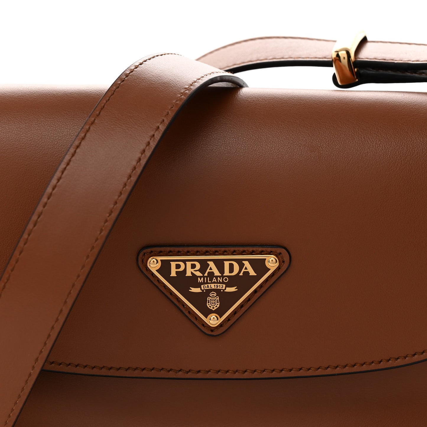 Soft Calfskin Traingle Arque Flap Shoulder Bag Cognac
