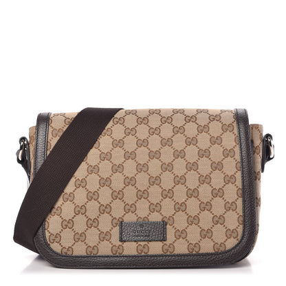 Gucci Monogram Flap Messenger Bag Beige Dark Brown 1 of 13