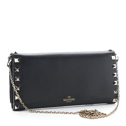 Valentino Garavani Vitello Rockstud Flap Wallet on Chain Black 3 of 10