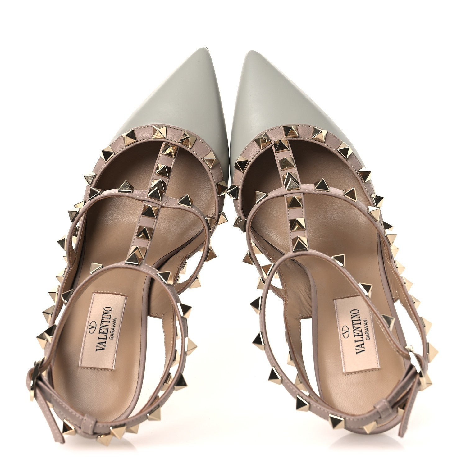 Valentino Garavani Calfskin Nappa Rockstud Ankle Strap 100mm Pumps 36 Pastel Grey Poudre 2 of 12