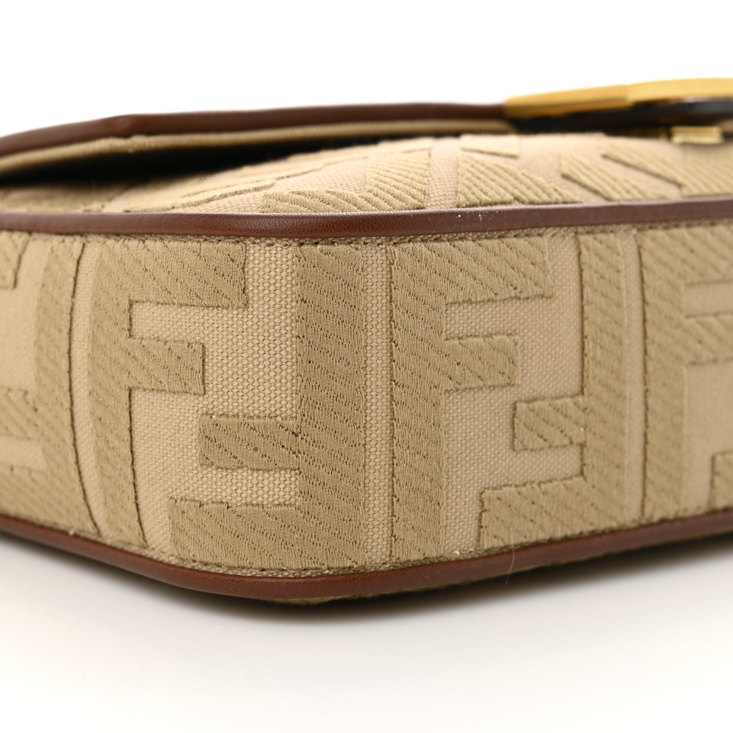 Fendi Canvas Vitello King FF Embroidered Baguette Sand Ghianda 8 of 9