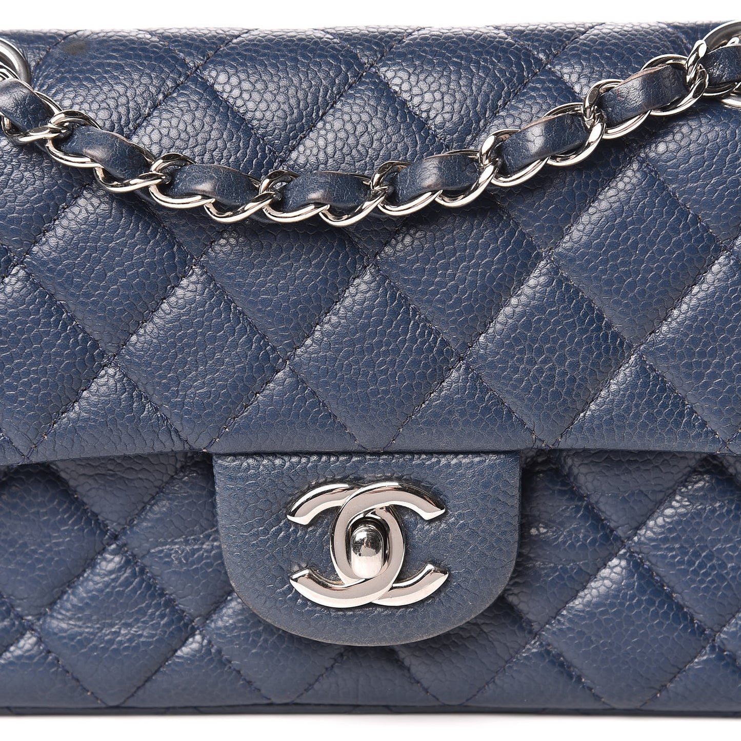 Caviar Quilted Mini Rectangular Flap Navy