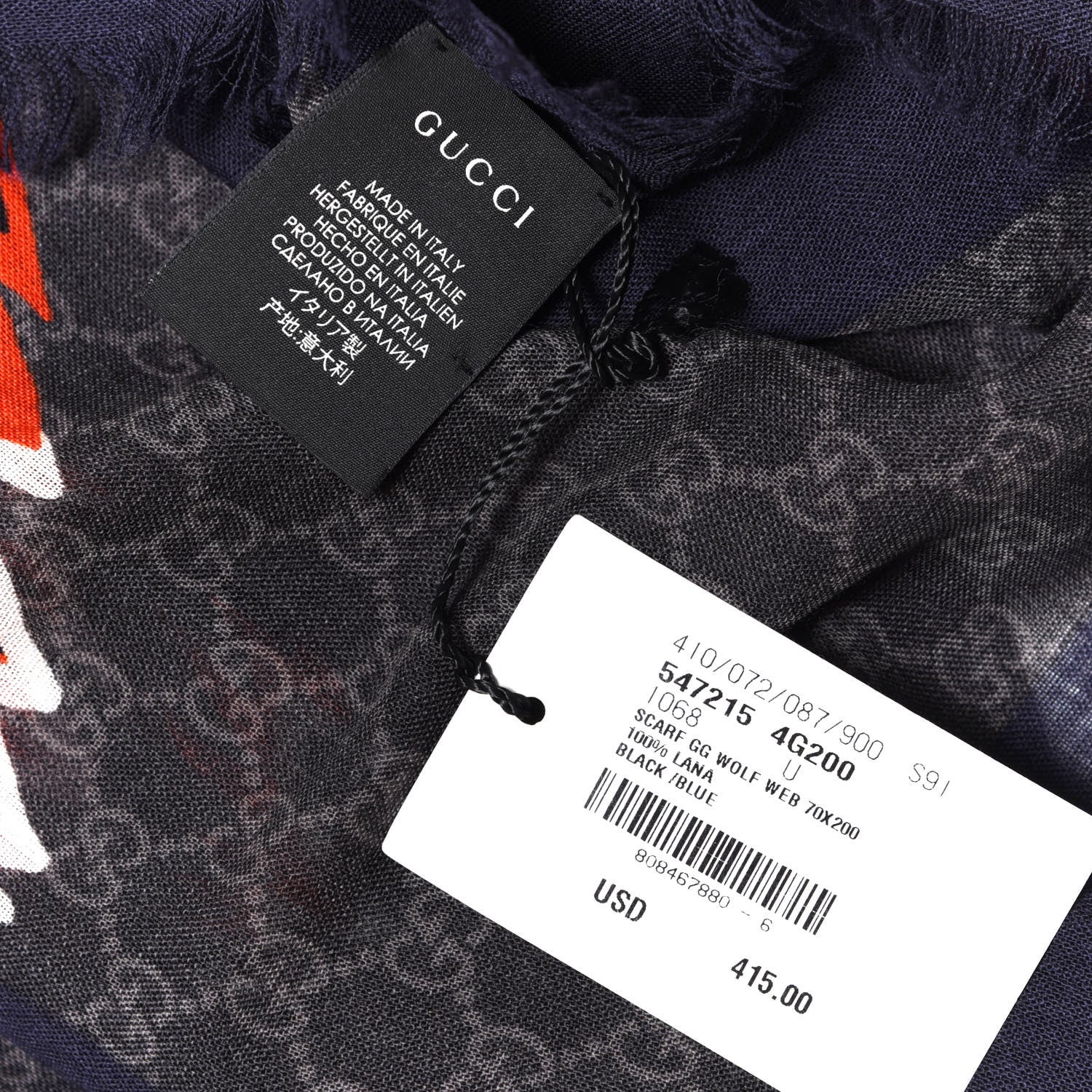 Gucci Wool Monogram Wolf Web Scarf Blue Red 6 of 6