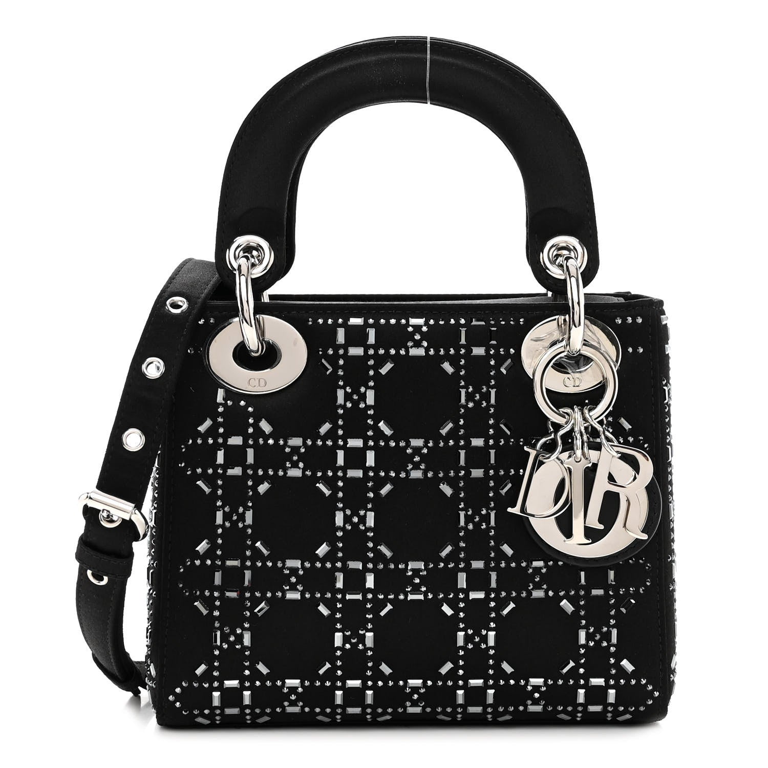 Christian Dior Satin Crystal Cannage Mini Lady Dior Black 1 of 9