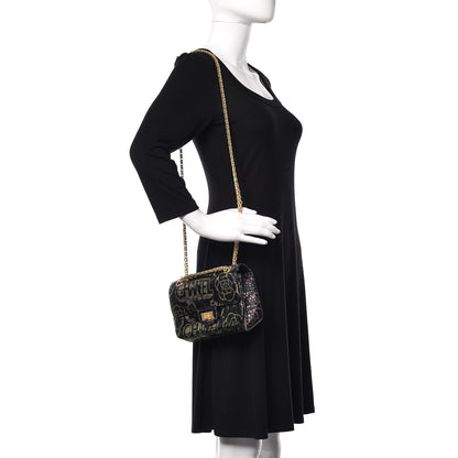 Chanel Calfskin Crocodile Embossed Graffiti 2.55 Mini Cocodile Reissue Flap Black Pink 2 of 13