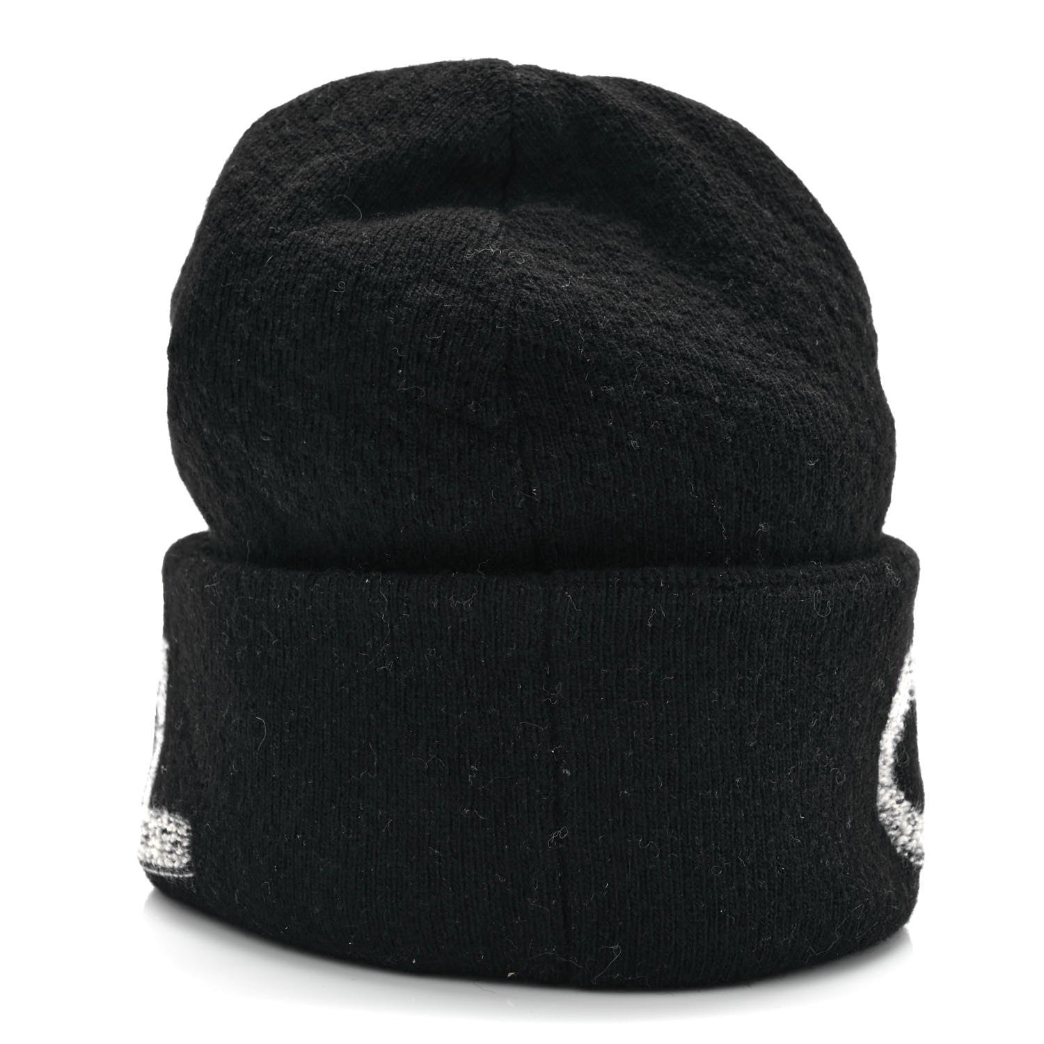 Chanel Wool Cashmere Logo Beanie Hat Black Light Grey 4 of 8
