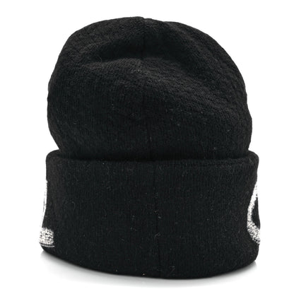 Chanel Wool Cashmere Logo Beanie Hat Black Light Grey 4 of 8