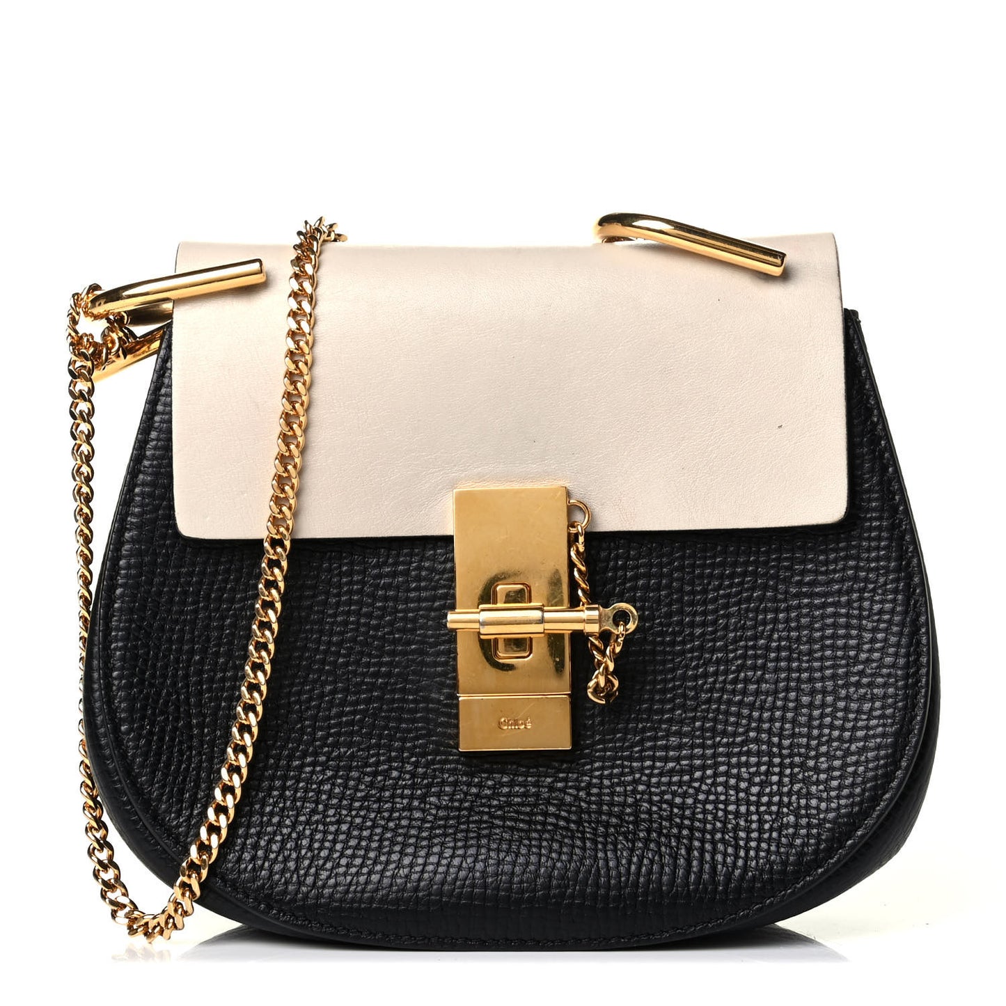 Grained Calfskin Lambskin Mini Bi-Color Drew Shoulder Bag Black Powder Beige