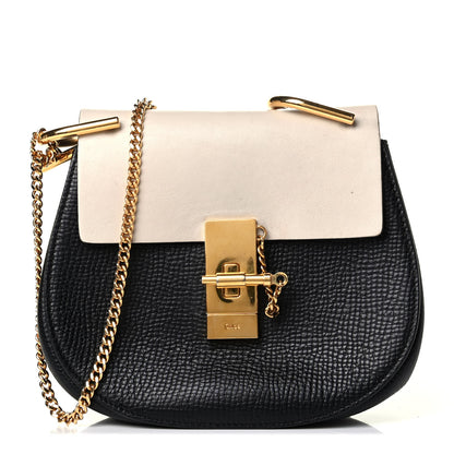 Chloe Grained Calfskin Lambskin Mini Bi-Color Drew Shoulder Bag Black Powder Beige 1 of 8