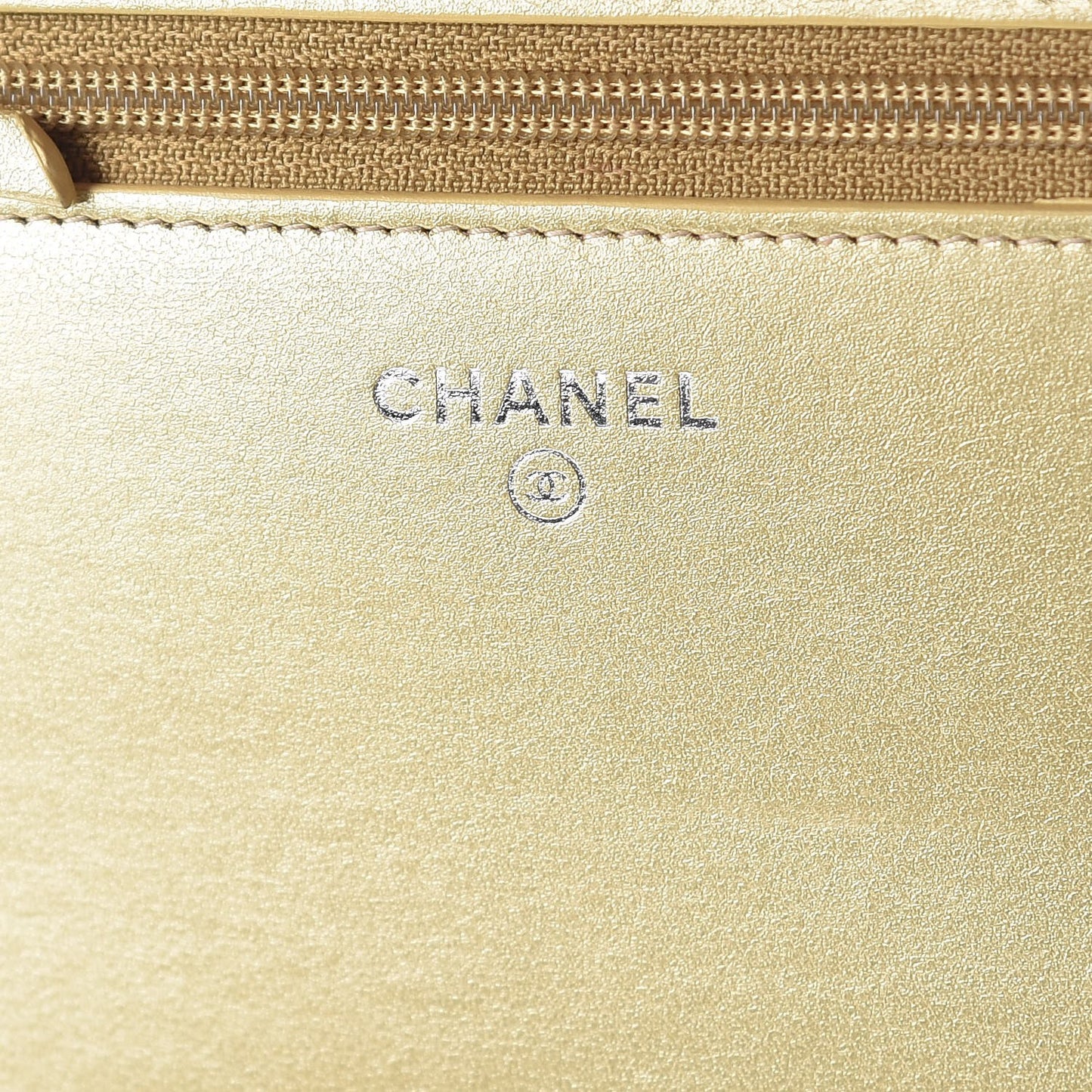 Metallic Aged Calfskin Quilted Gabrielle Wallet On Chain WOC Gold