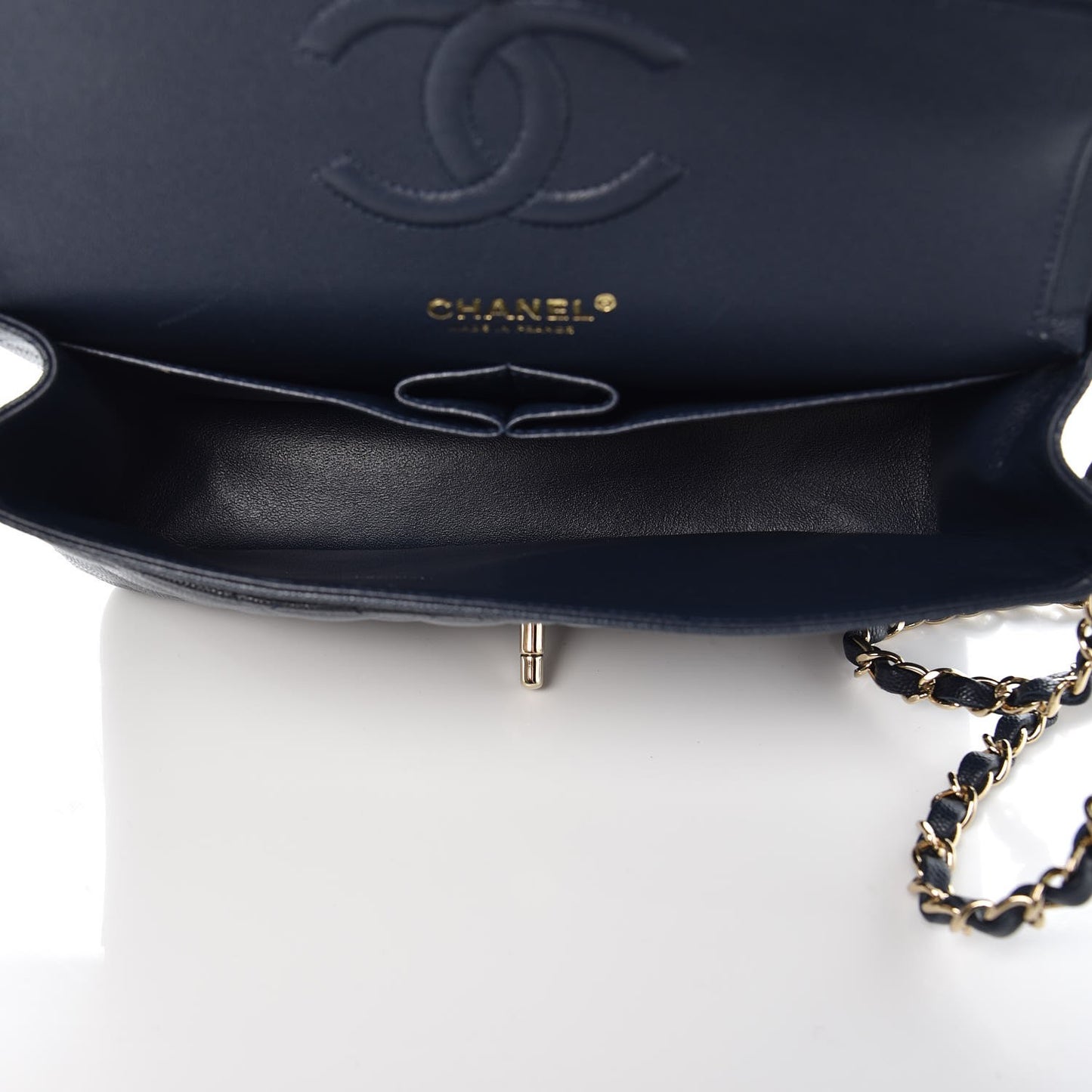 Caviar Quilted Medium Double Flap Navy