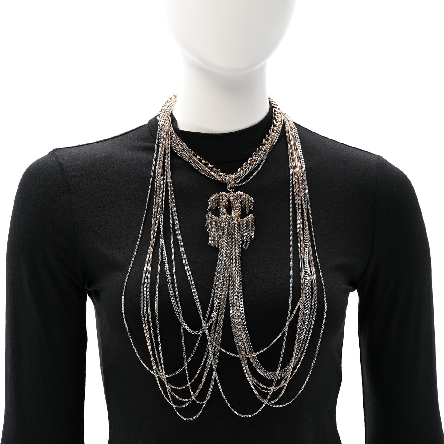 Chain Fringe Multi Strand CC Necklace Gold