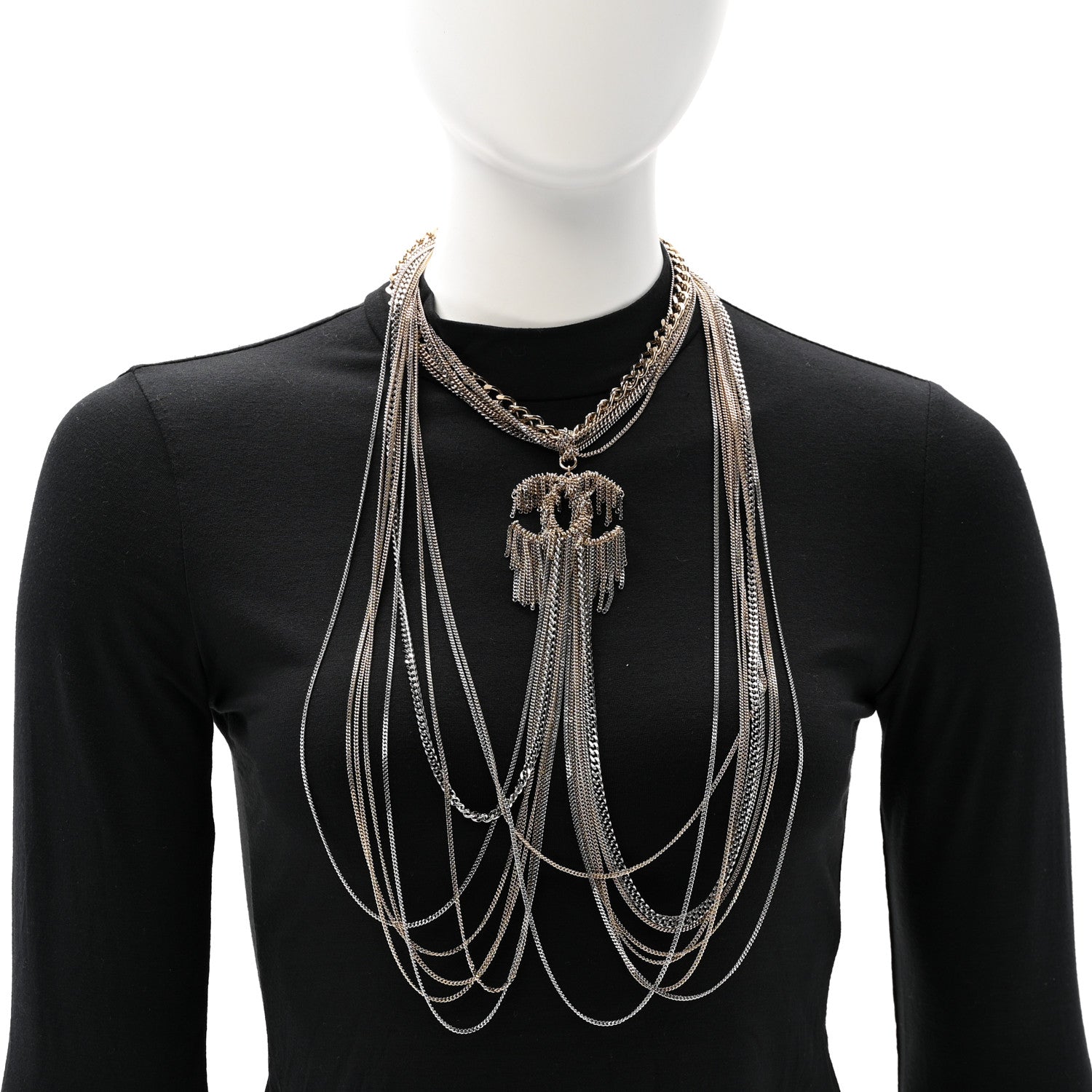 Chanel Chain Fringe Multi Strand CC Necklace Gold 2 of 6