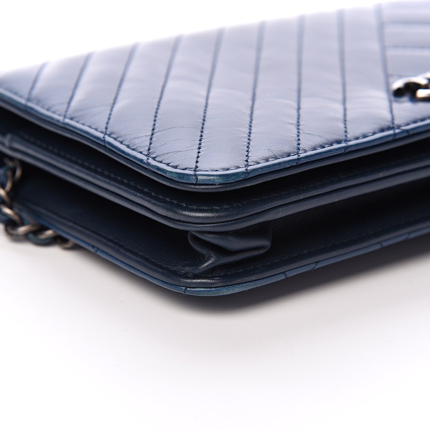 Glazed Calfskin Quilted Coco Boy Wallet On Chain WOC Blue
