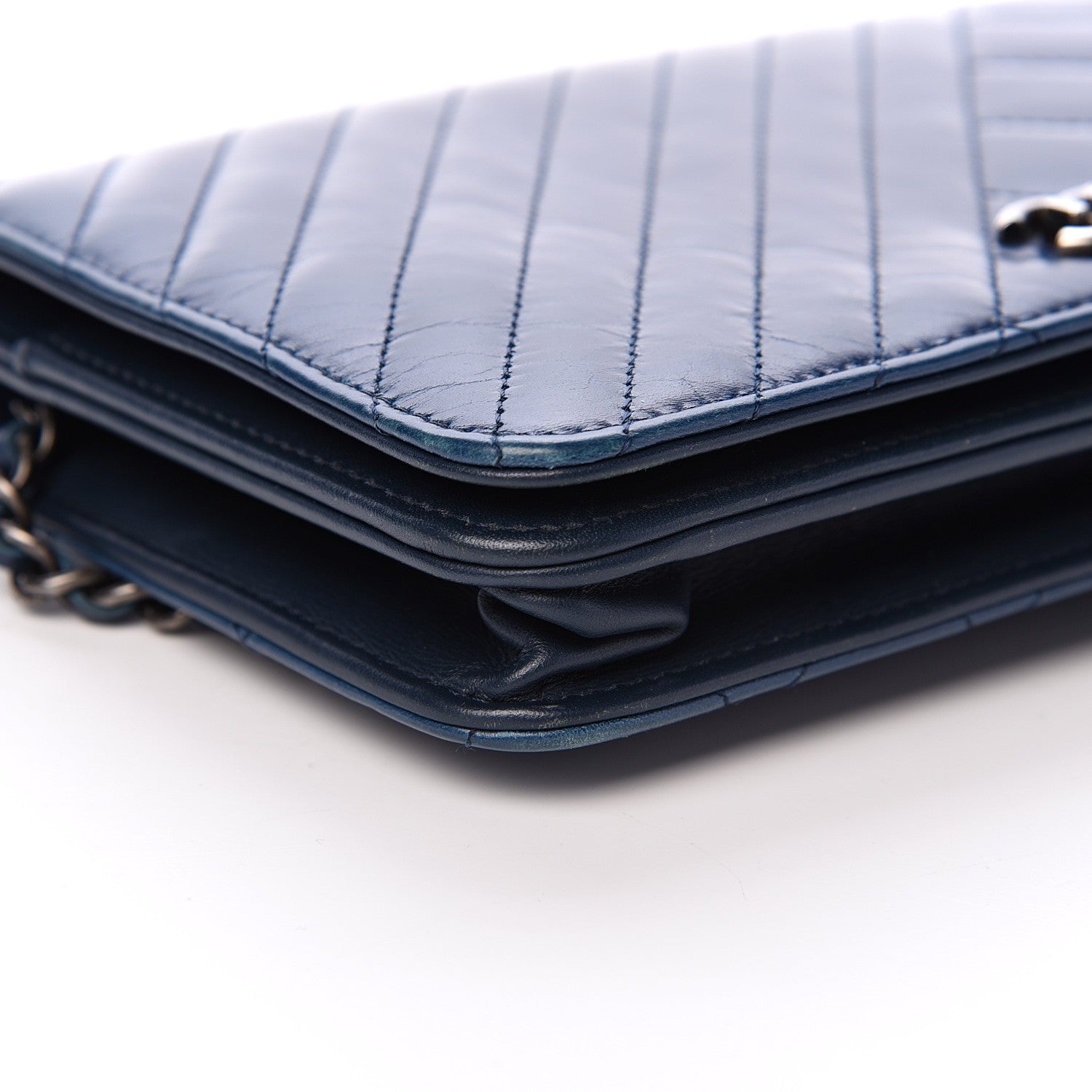 Chanel Glazed Calfskin Quilted Coco Boy Wallet On Chain WOC Blue 9 of 14