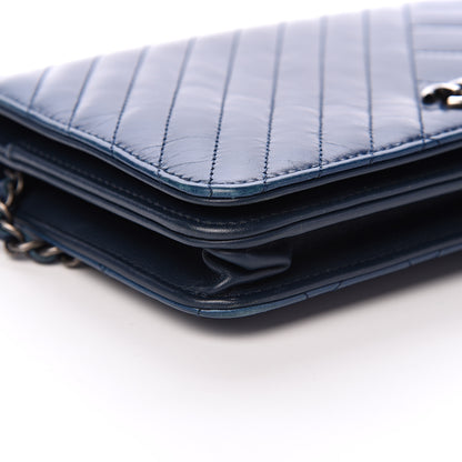 Chanel Glazed Calfskin Quilted Coco Boy Wallet On Chain WOC Blue 9 of 14