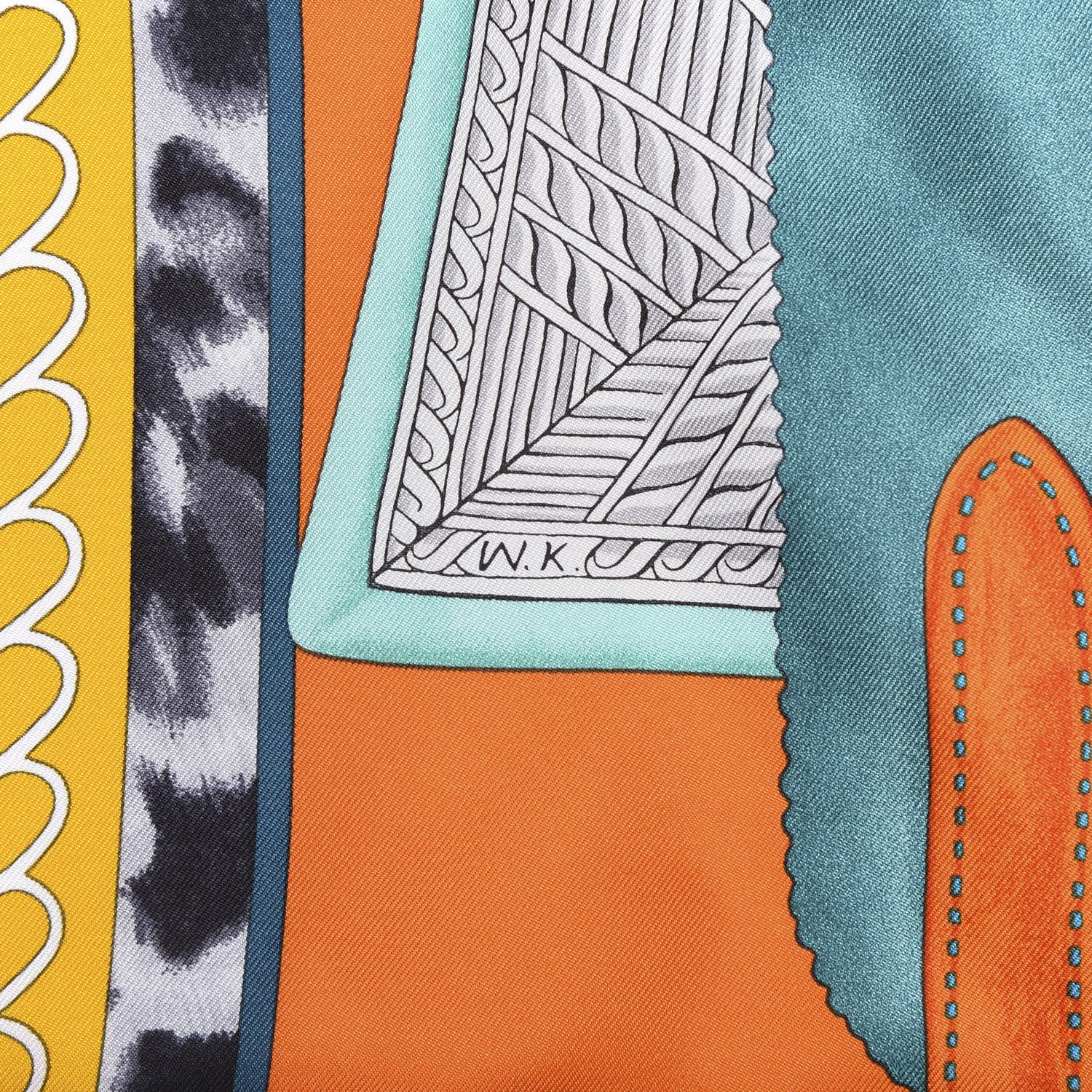 Hermes Silk Selle d'Officier En Grande Tenue Scarf 90 Orange Turquoise Jaune D'Or 2 of 5