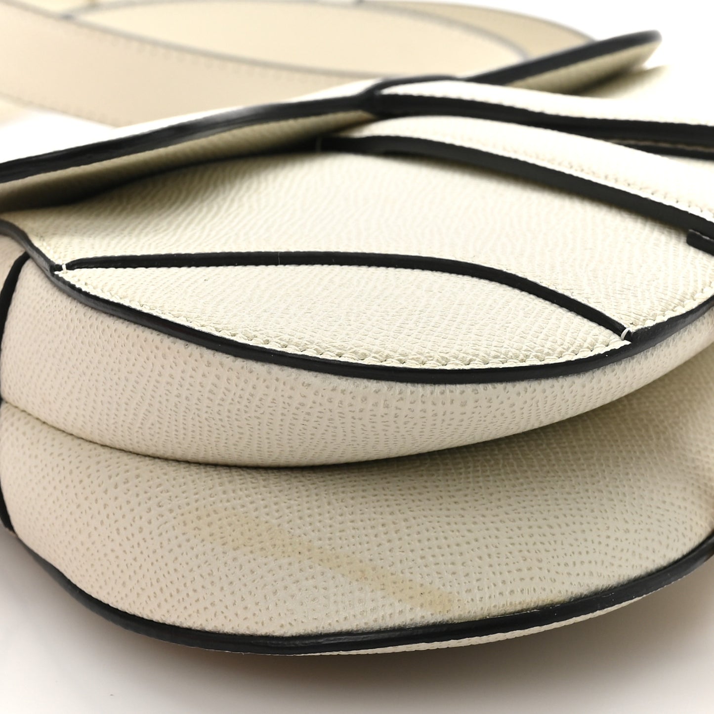 Grained Calfskin Mini Saddle Bag With Strap White