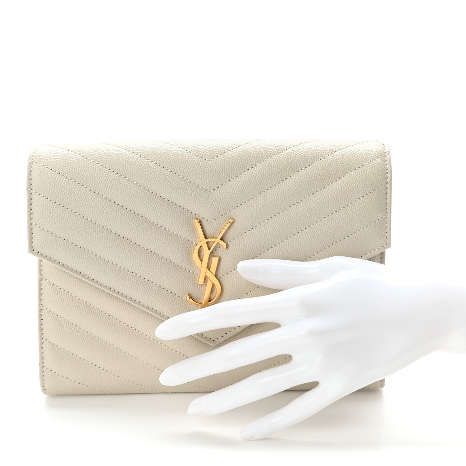 Saint Laurent Grain De Poudre Matelasse Chevron Monogram Envelope Clutch Blanc Vintage 2 of 8