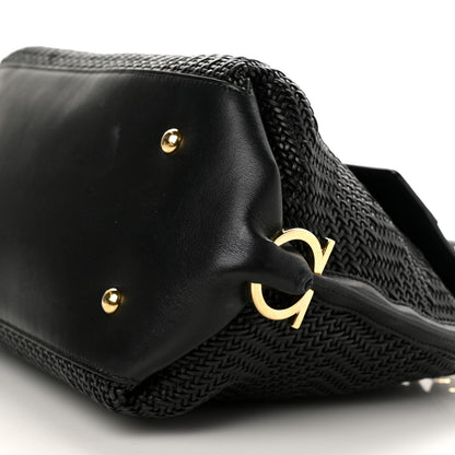 Salvatore Ferragamo Woven Nappa Sofia Satchel Black 8 of 10