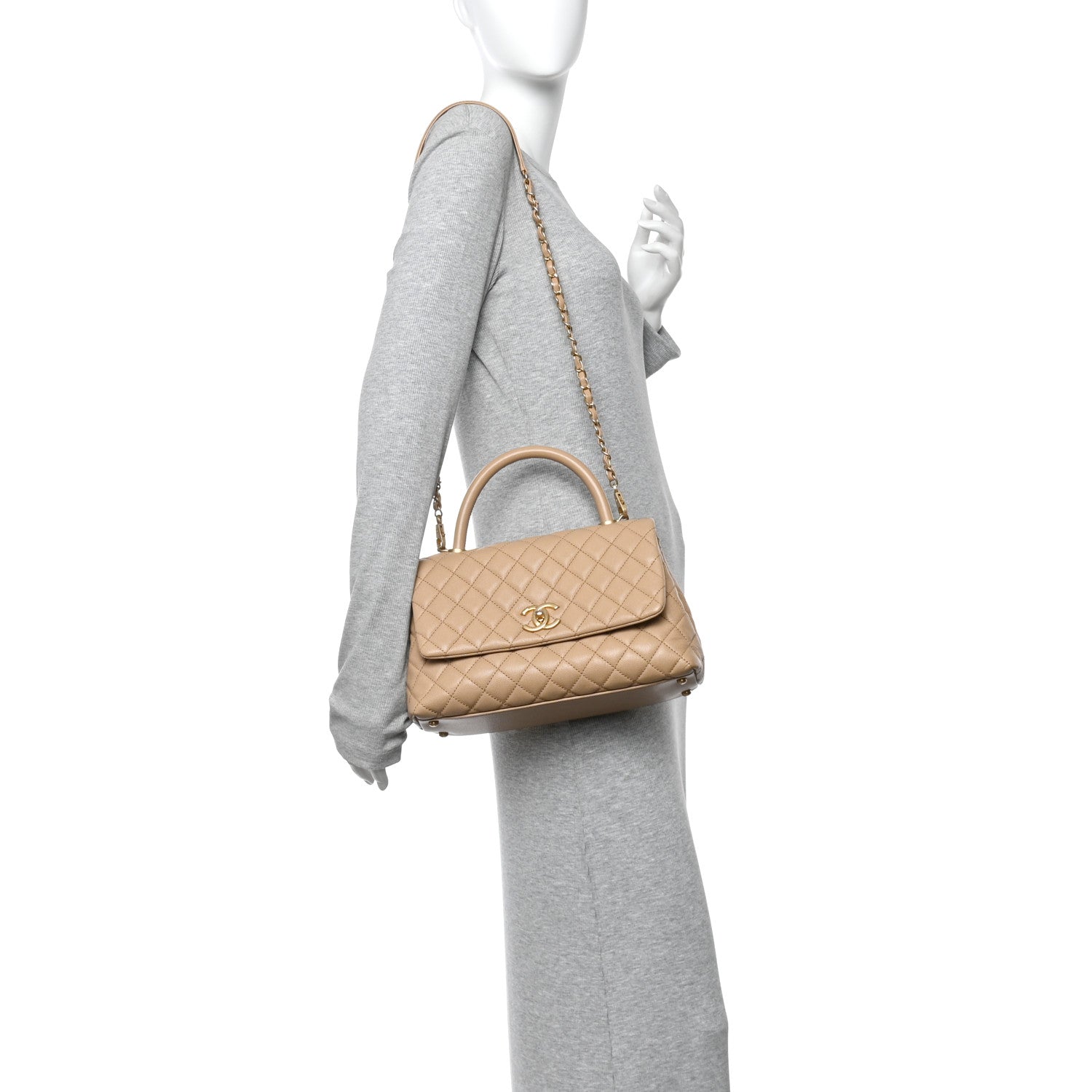 Chanel Caviar Quilted Small Coco Handle Flap Beige 2 of 13