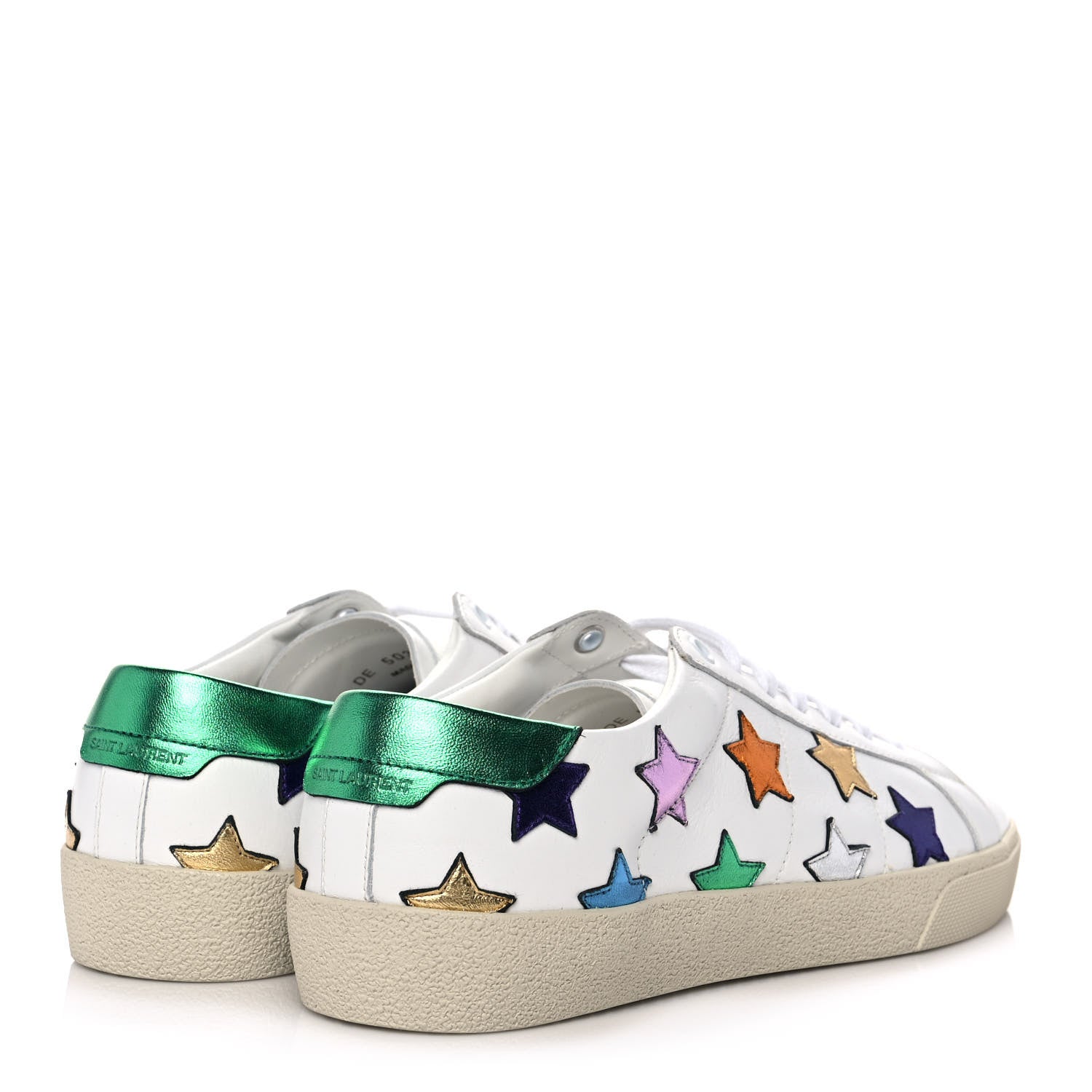Saint Laurent Calfskin Womens Star Court Sneakers 41 Green Multicolor 4 of 8