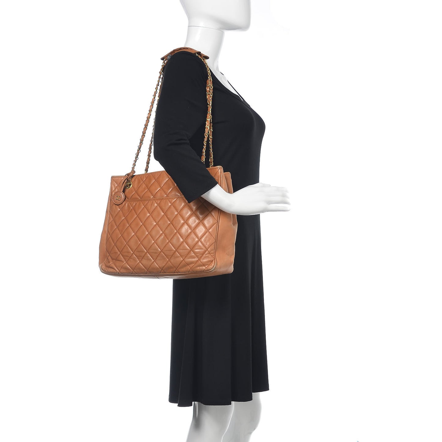 Lambskin Quilted Shopping Tote Brown