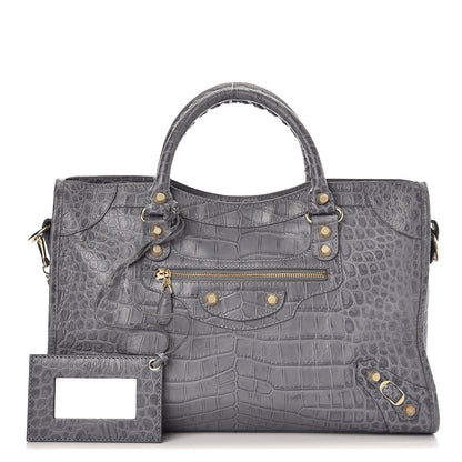 Balenciaga Calfskin Crocodile Embossed Giant 12 Gold Hardware City Gris Beton 1 of 7
