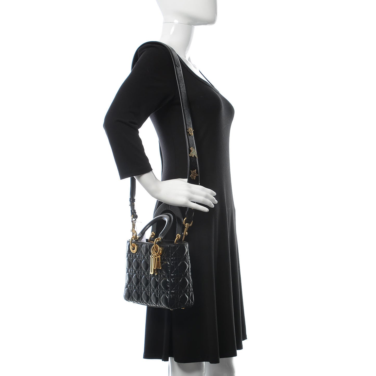 Crinkled Patent Cannage Small Lucky Badges My Lady Dior Black