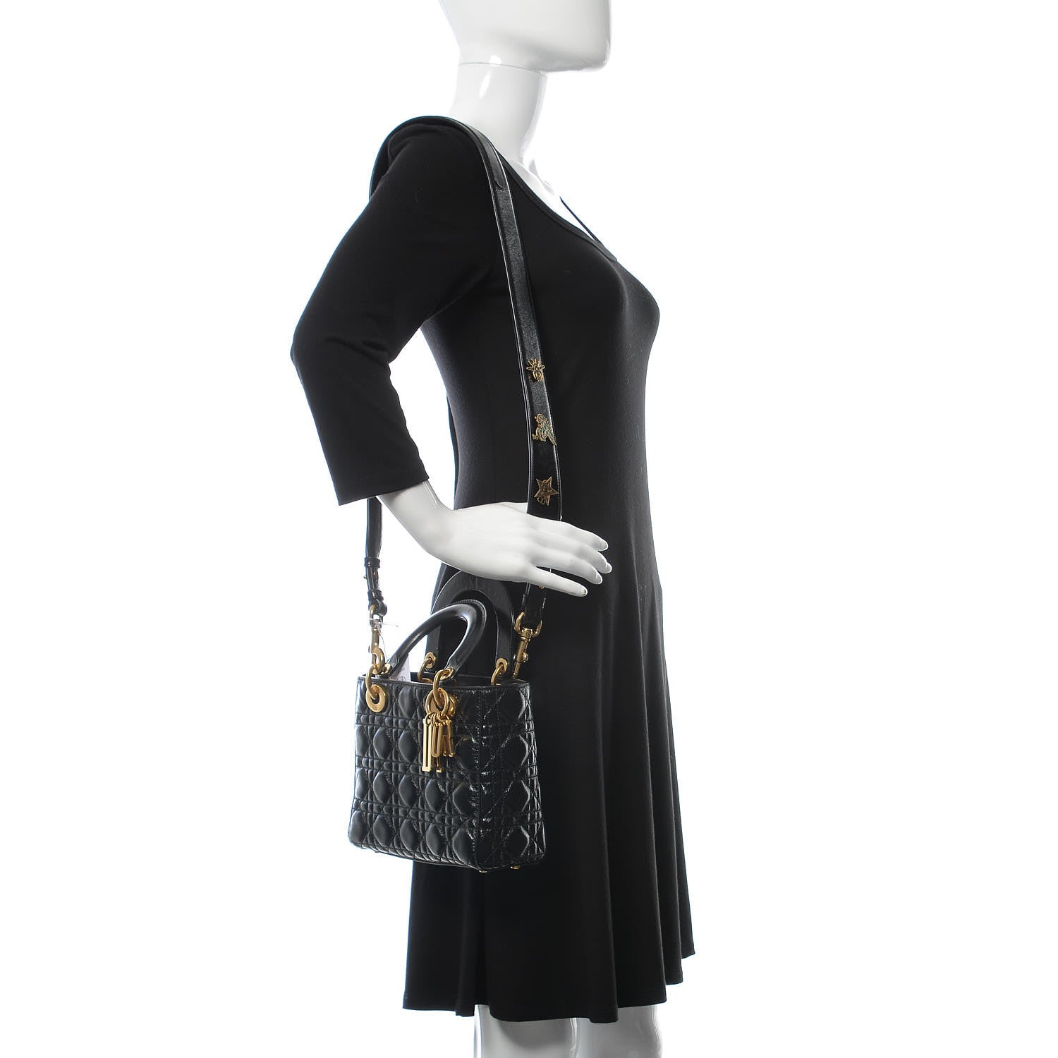 Christian Dior Crinkled Patent Cannage Small Lucky Badges My Lady Dior Black 2 of 7