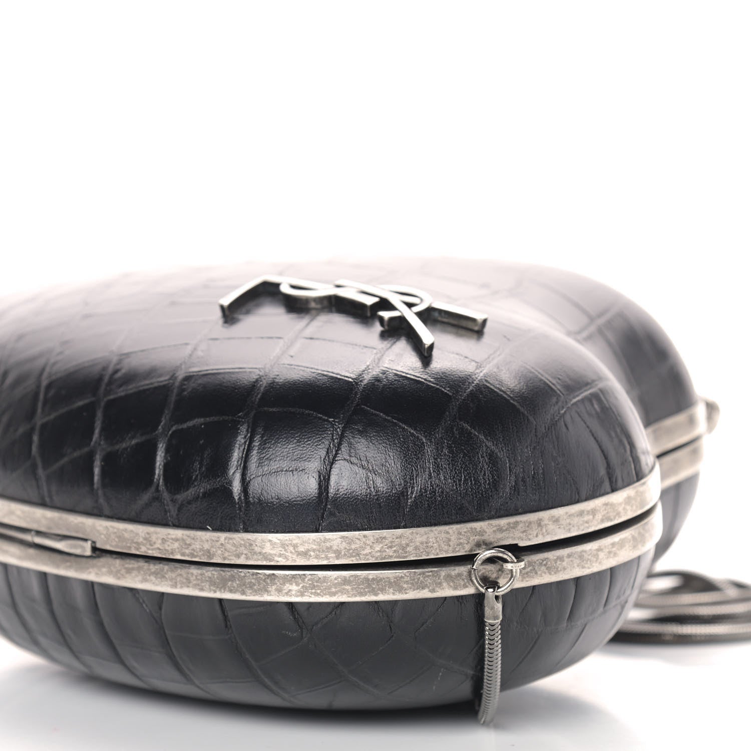 Saint Laurent Calfskin Crocodile Embossed Monogram Love Box Bag Black 8 of 8