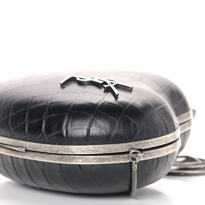 Saint Laurent Calfskin Crocodile Embossed Monogram Love Box Bag Black 8 of 8
