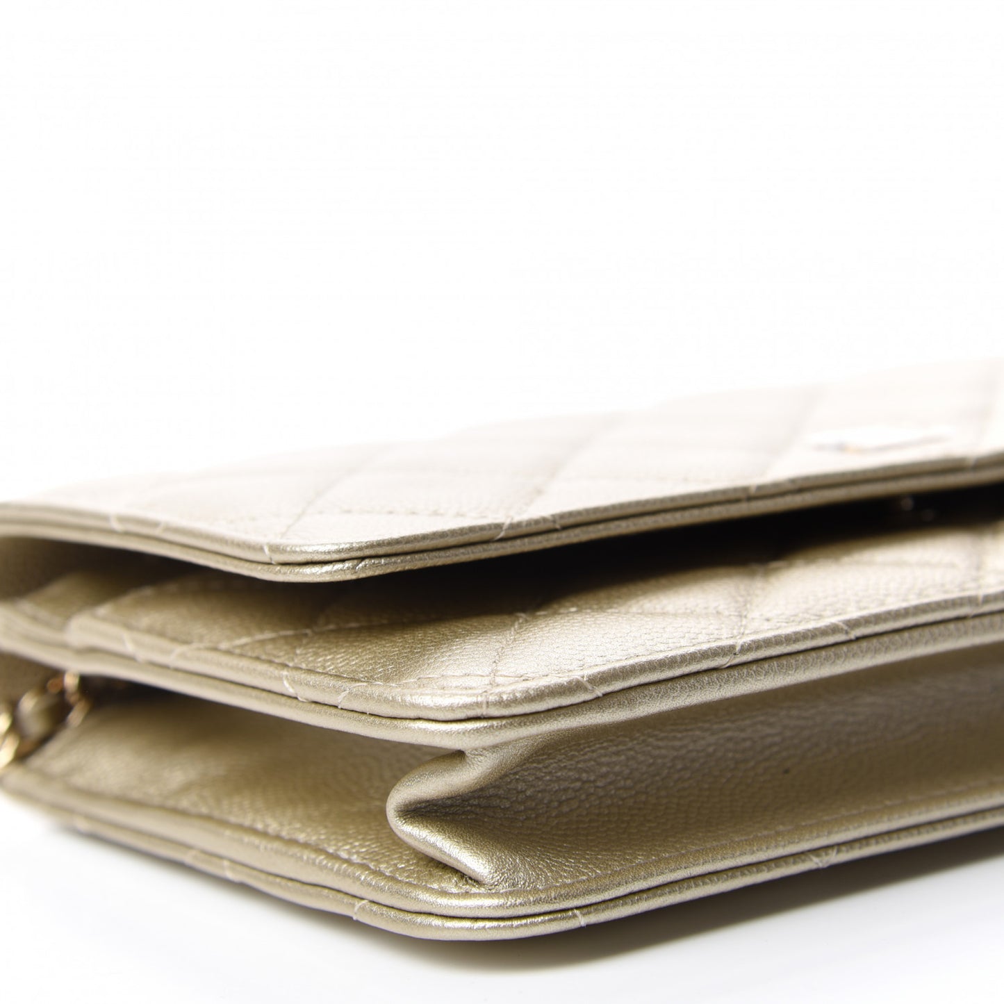 Metallic Caviar Quilted Wallet on Chain WOC Gold