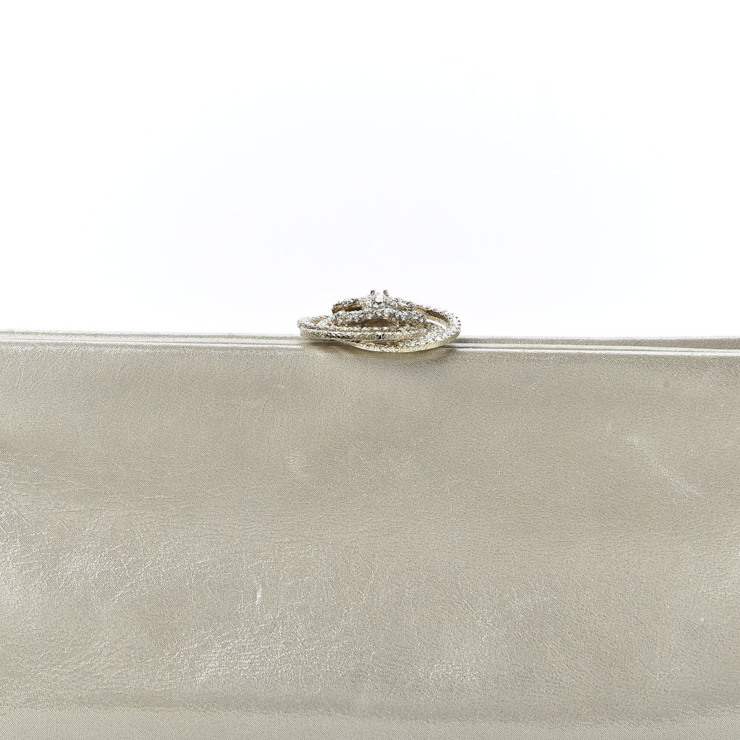 Iridescent Calfskin Crystal Camellia Evening Clutch Champagne