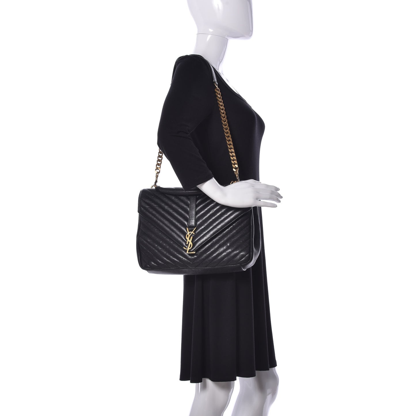 Sheepskin Matelasse Chevron Monogram Large College Satchel Black