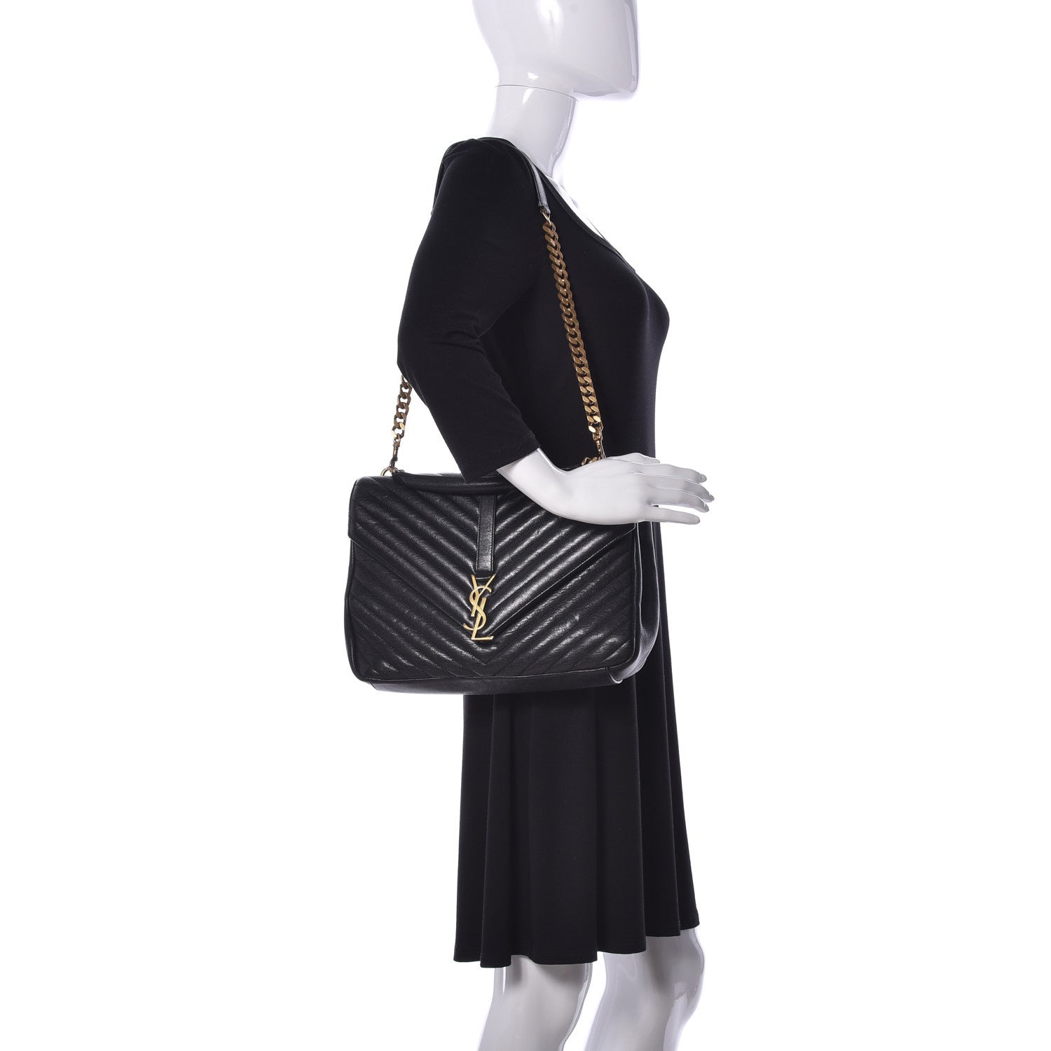 Saint Laurent Sheepskin Matelasse Chevron Monogram Large College Satchel Black 2 of 10