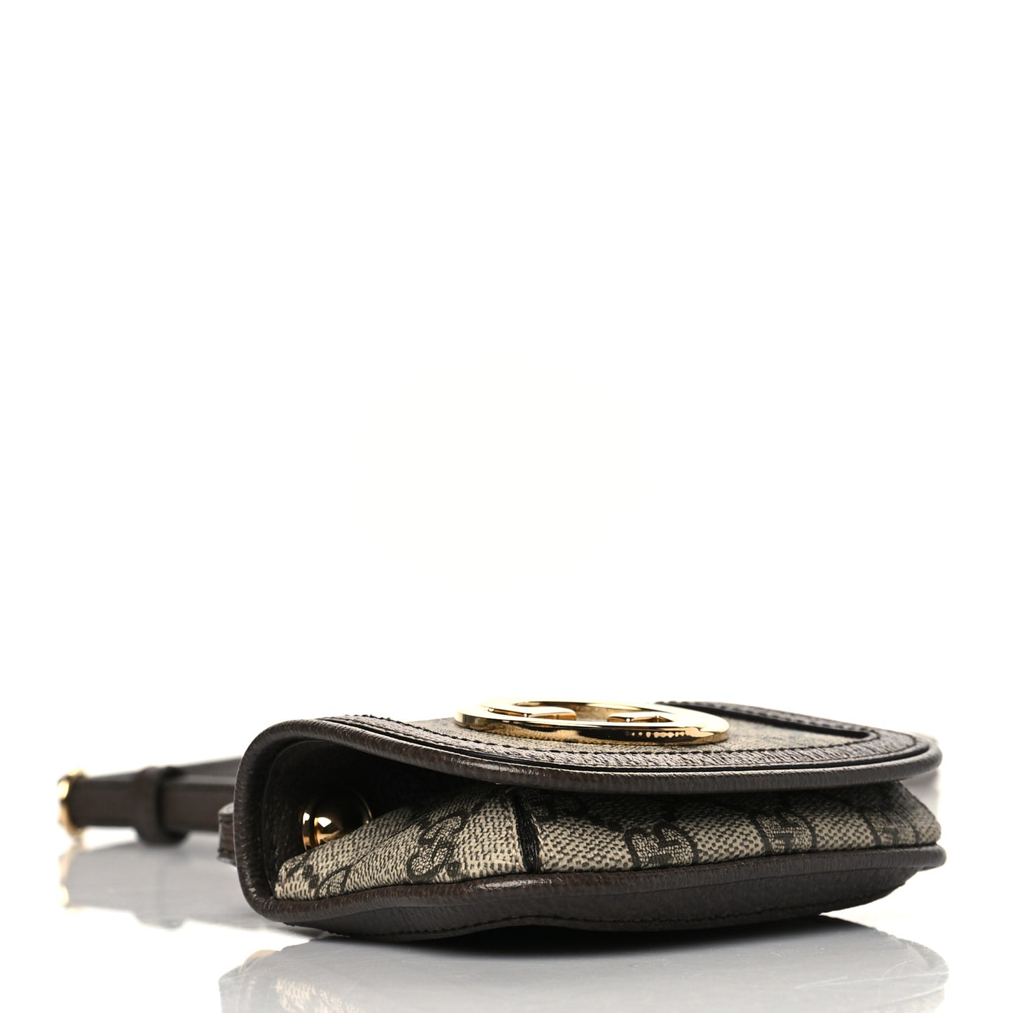 GG Supreme Monogram Textured Dollar Calfskin Blondie Card Case Wallet with Strap Beige Ebony New Acero
