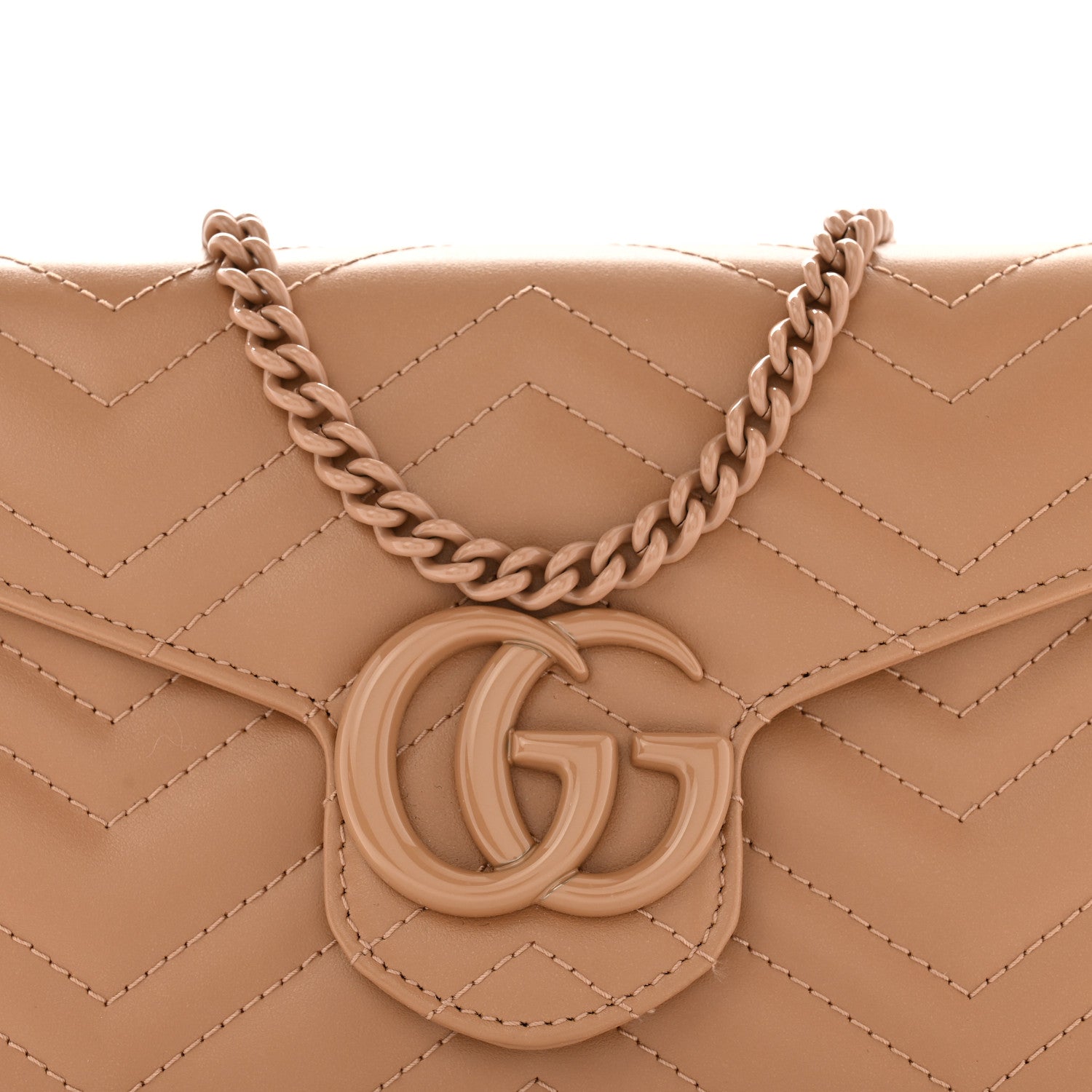 Gucci Calfskin Matelasse Monochrome GG Marmont Chain Wallet Camelia 9 of 11