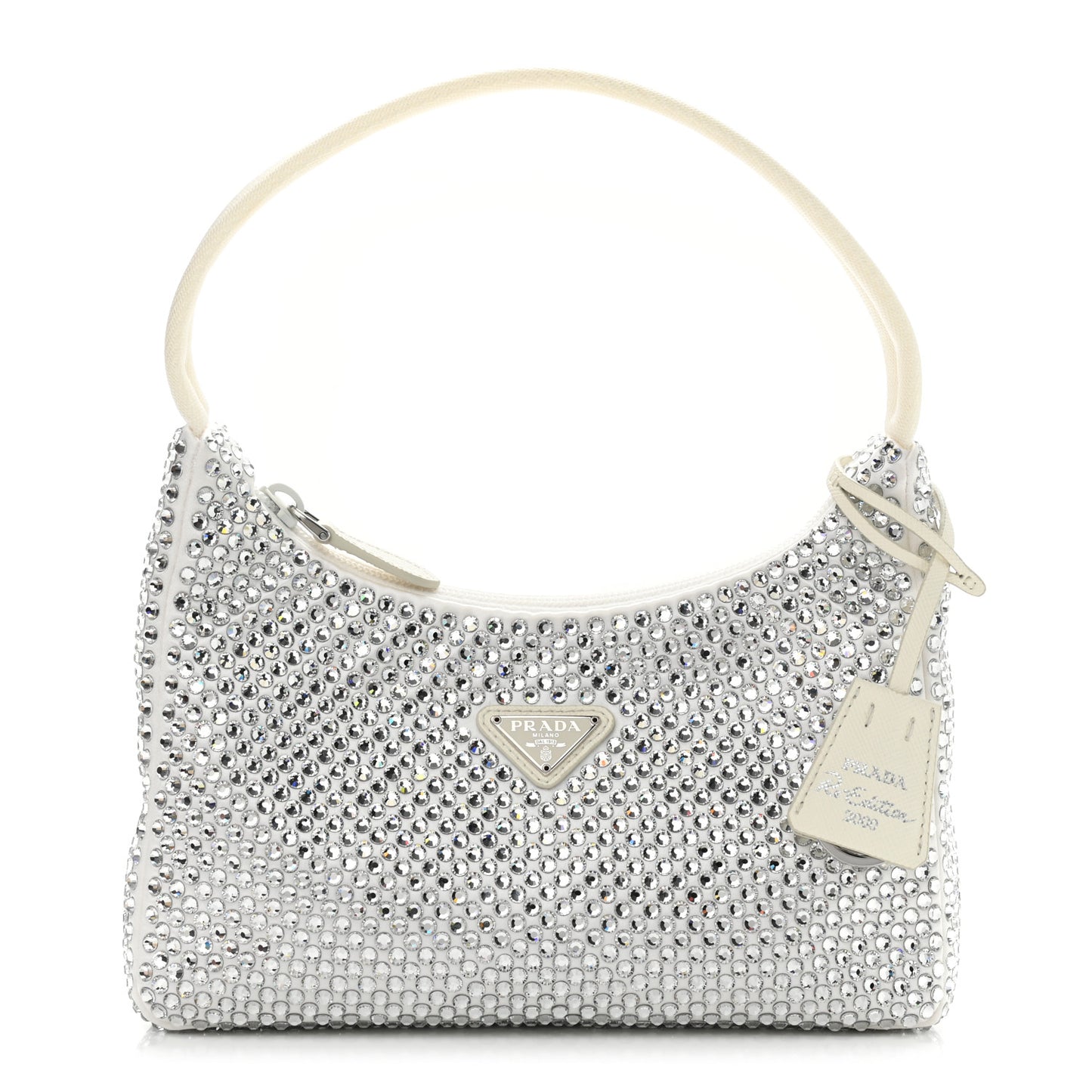 Satin Crystal Mini Re-Edition 2000 Bag White