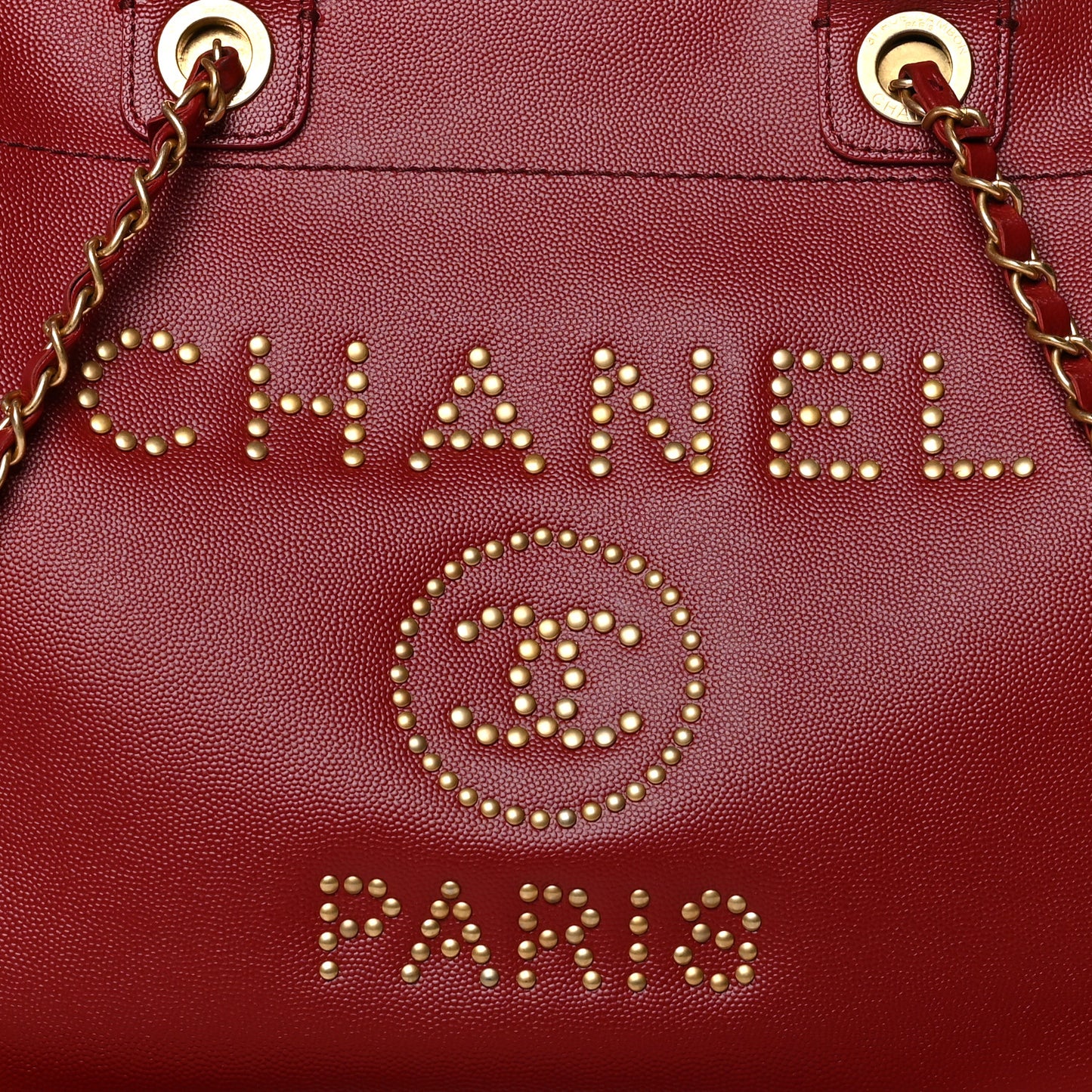 Caviar Small Studded Deauville Tote Red