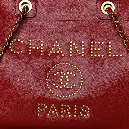 Chanel Caviar Small Studded Deauville Tote Red 7 of 9