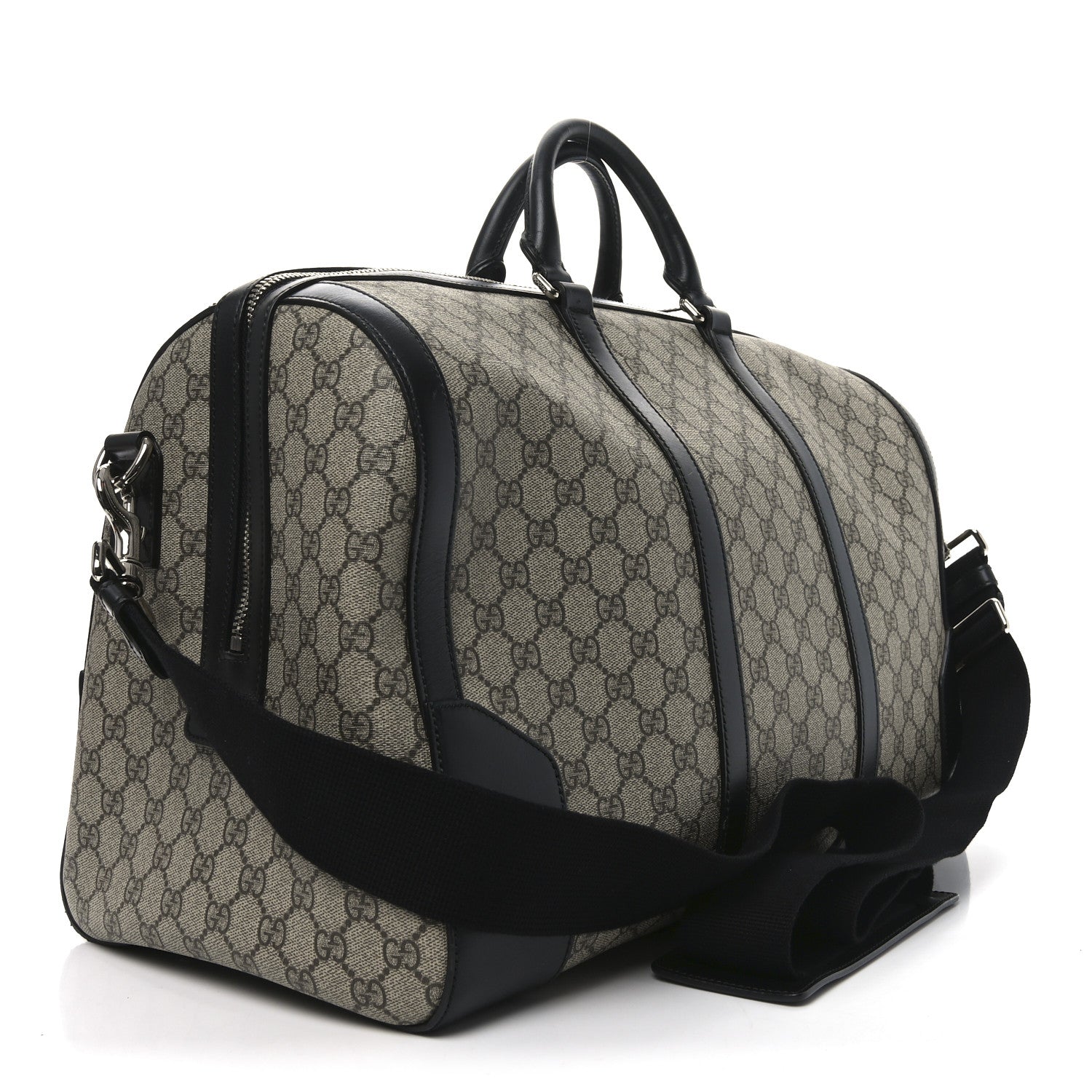 Gucci GG Supreme Monogram Selleria Calfskin Medium Duffle Beige Ebony Black 2 of 9