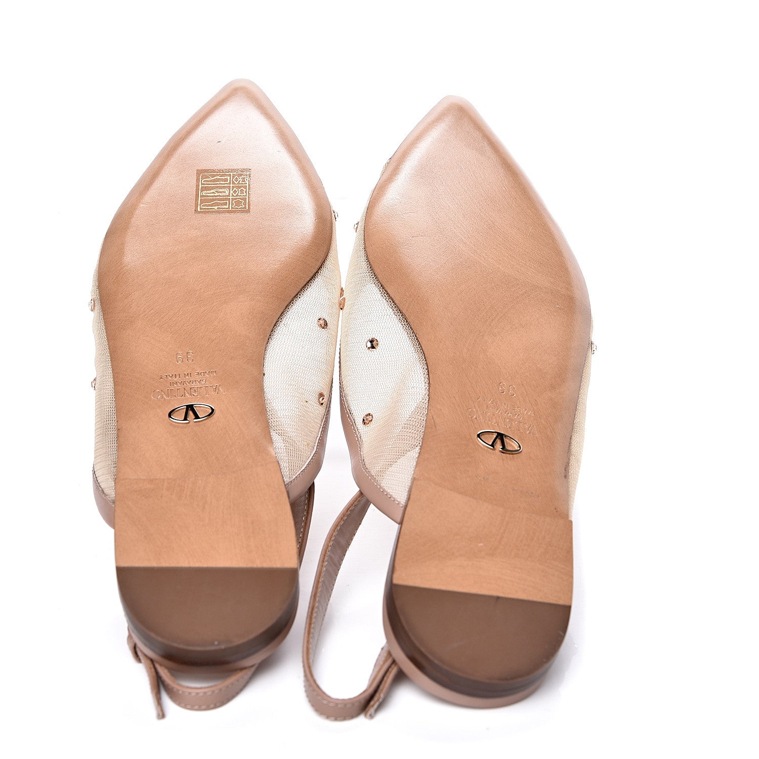 Valentino Garavani Mesh Crystal Cap Toe Slingback Flats 39 Nude 5 of 8