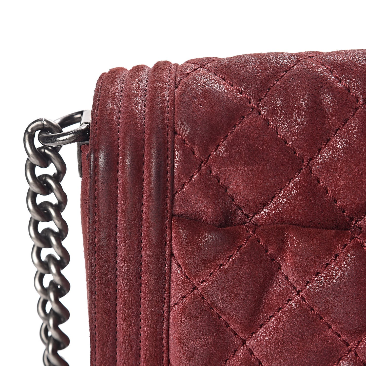 Iridescent Calfskin Quilted New Medium Gentle Boy Flap Dark Red