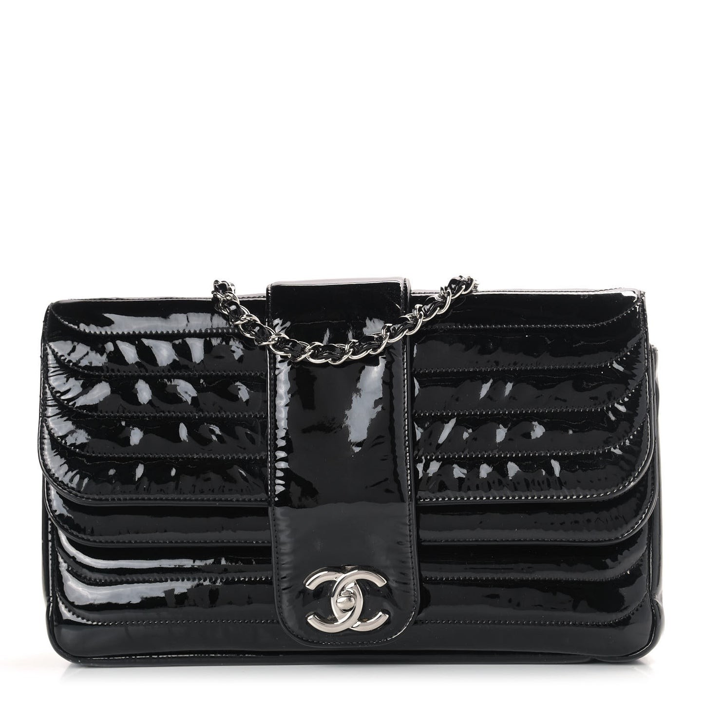 Patent Horizontal Quilted Jumbo Single Flap Black